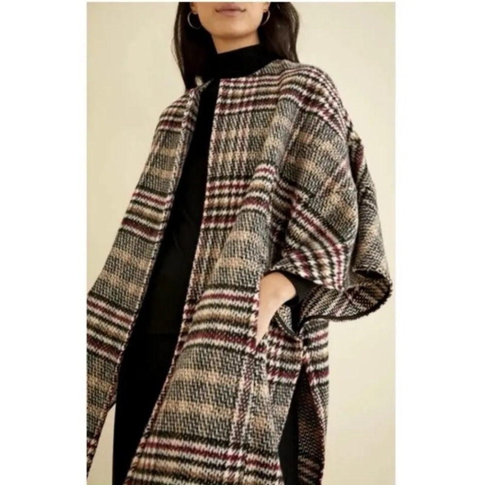 Eva Franco Anthropologie Plaid Cape Sweater Oversized Preppy Soft Girl Academia